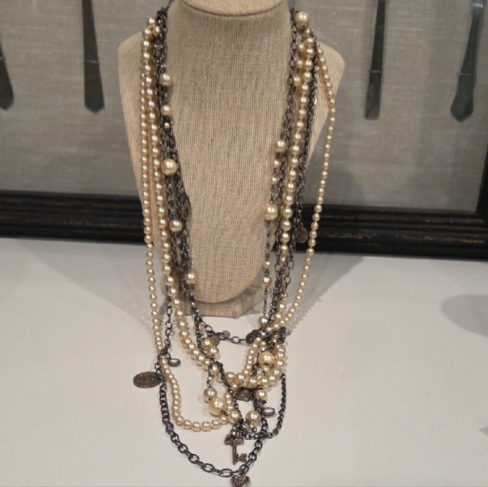Elegant Multi-Strand Pearl and Chain Necklace